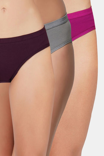 Buy Bleeding Heart Medium Rise Full Coverage Bikini Panty (Pack of 3) - Multicolor